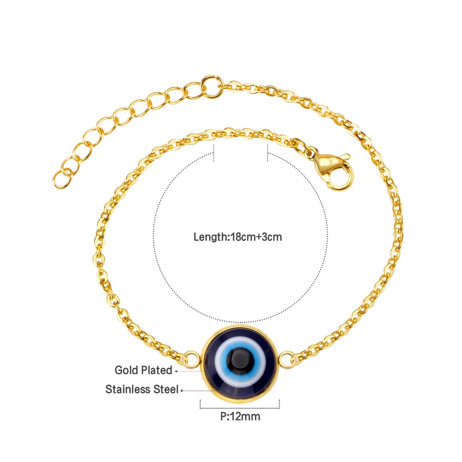 ASON Gold Color Stainless Steel Blue Eye Cubic Zirconia Anti-allergy Chain Bracelets Bangle For Women Men Fashion Jewelry asonjewelry